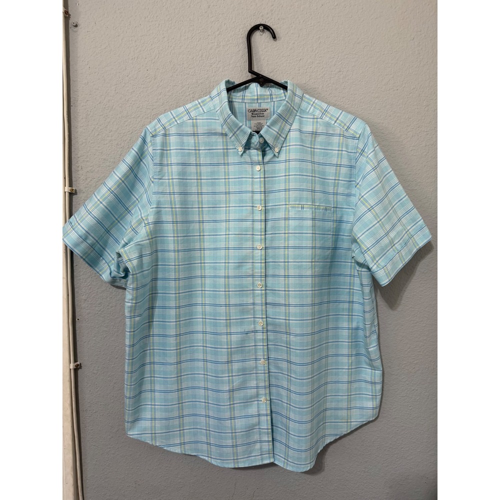 Vintage Cabin Creek Womens 20W Shirt Plaid Short Sleeve Button Blue Wrinkle Free